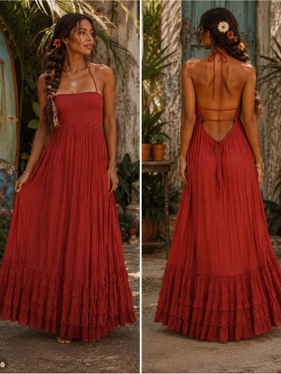 Free People Dresses & Skirts - Free People Rust Red Backless Halter Maxi Dress